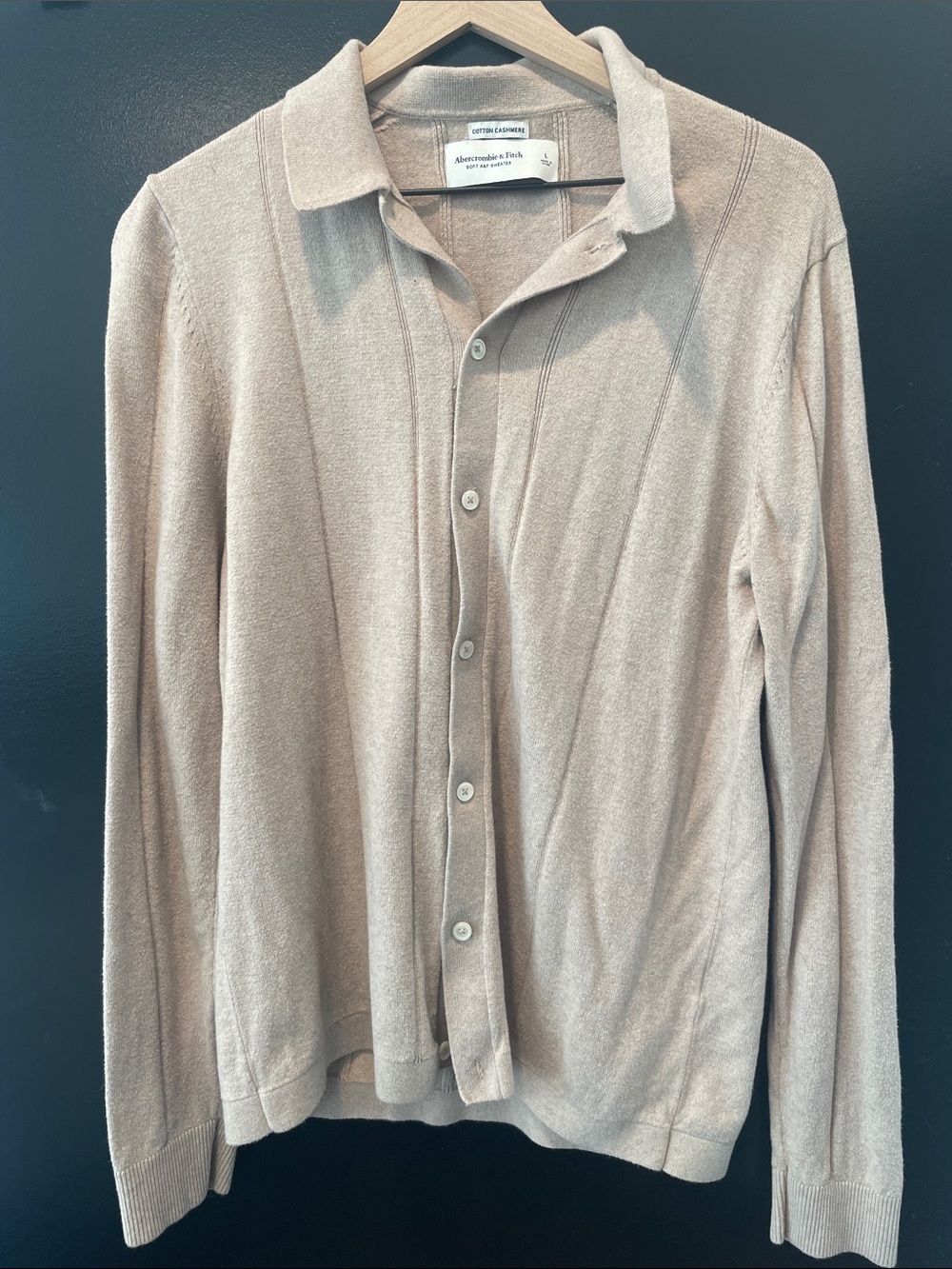 Abercrombie & Fitch Light Beige Knit Button-Up Polo